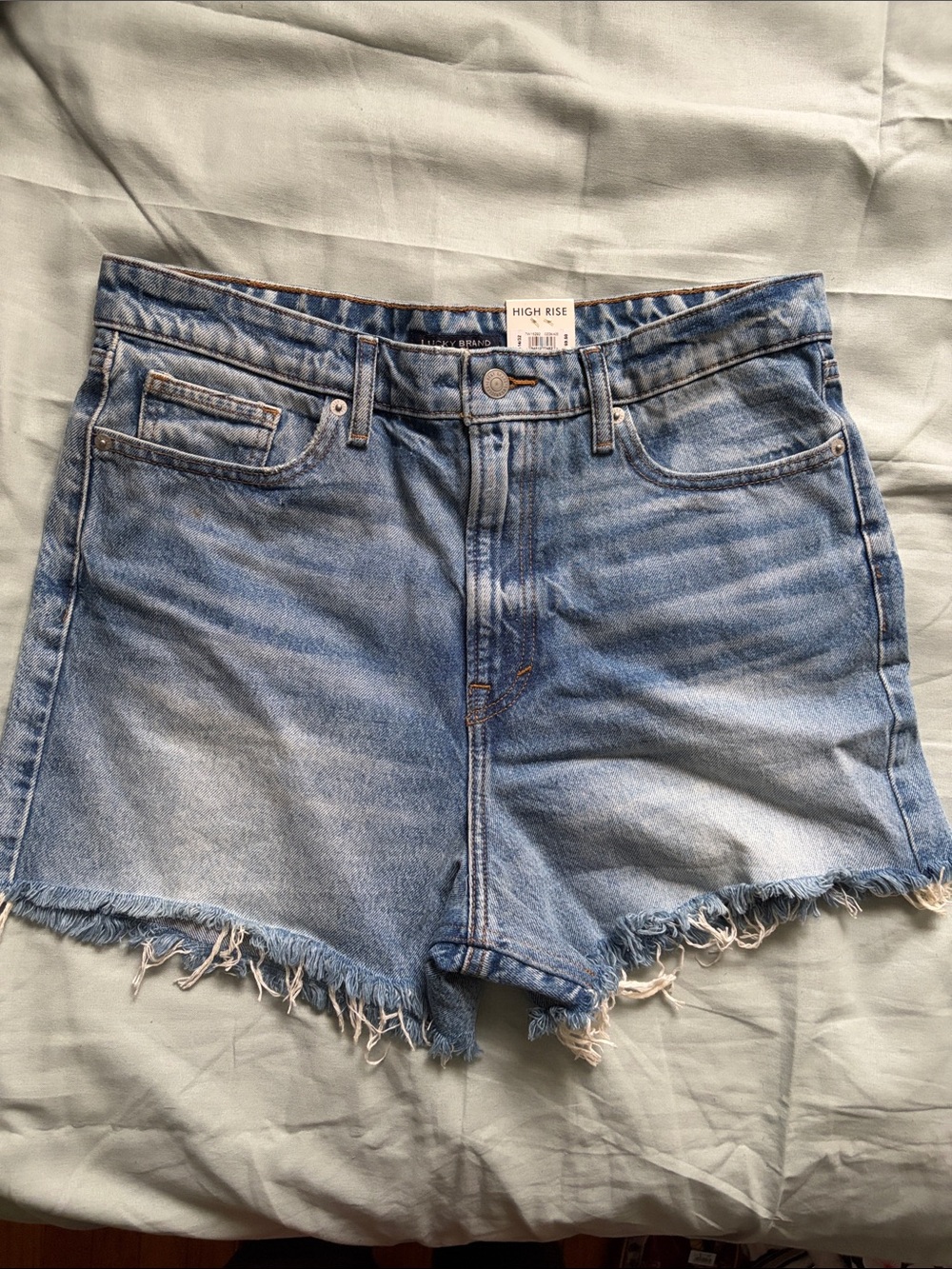 Lucky Brand Light Blue High-Rise Frayed Denim Shorts